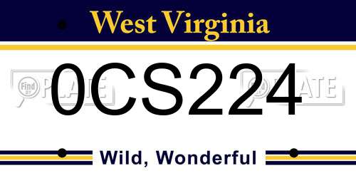 0CS224 West Virginia License Plate
