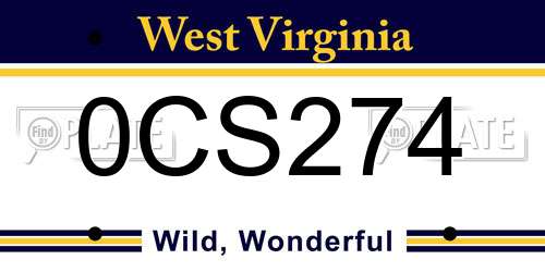 0CS274 West Virginia License Plate