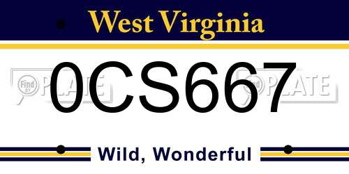 0CS667 West Virginia License Plate
