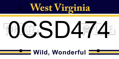 0CSD474 West Virginia License Plate