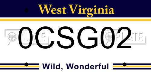 0CSG02 West Virginia License Plate