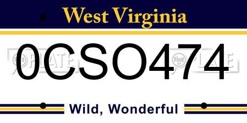0CSO474 West Virginia License Plate