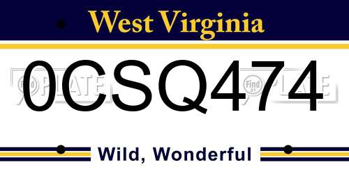 0CSQ474 West Virginia License Plate