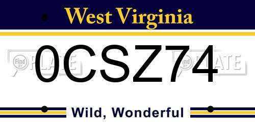 0CSZ74 West Virginia License Plate