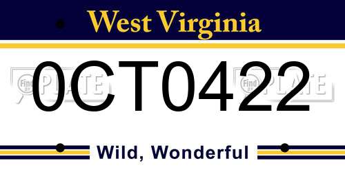 0CT0422 West Virginia License Plate