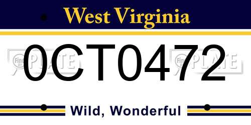 0CT0472 West Virginia License Plate