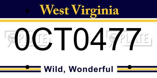 0CT0477 West Virginia License Plate