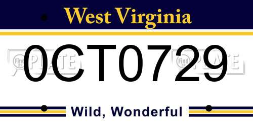 0CT0729 West Virginia License Plate