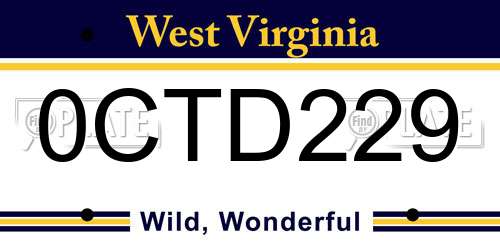 0CTD229 West Virginia License Plate