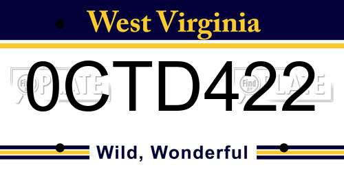 0CTD422 West Virginia License Plate