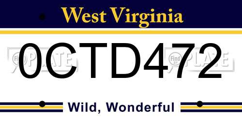0CTD472 West Virginia License Plate