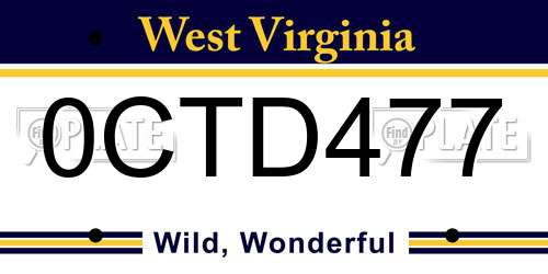 0CTD477 West Virginia License Plate