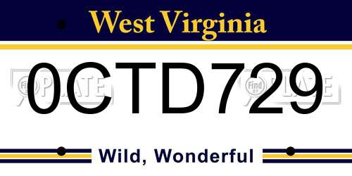 0CTD729 West Virginia License Plate