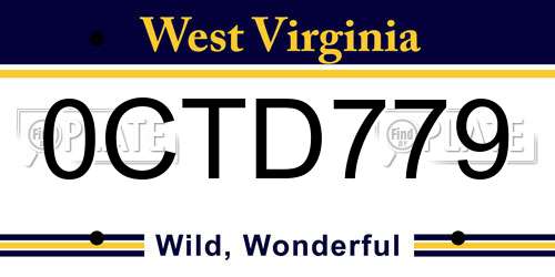 0CTD779 West Virginia License Plate