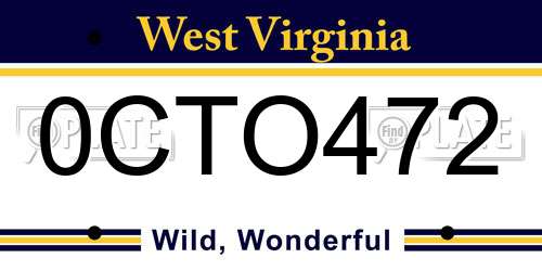 0CTO472 West Virginia License Plate