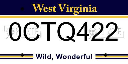0CTQ422 West Virginia License Plate