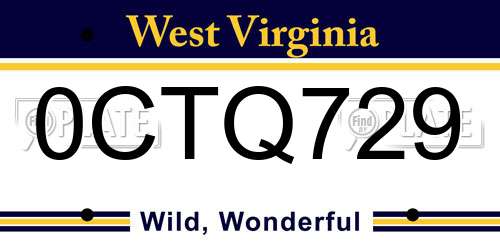 0CTQ729 West Virginia License Plate