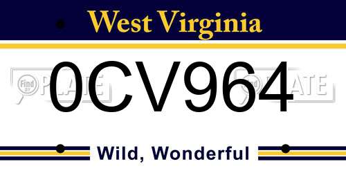 0CV964 West Virginia License Plate