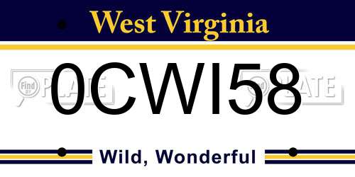 0CWI58 West Virginia License Plate