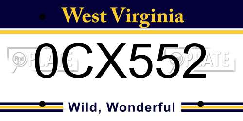 0CX552 West Virginia License Plate