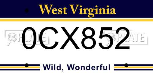 0CX852 West Virginia License Plate