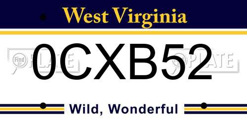 0CXB52 West Virginia License Plate
