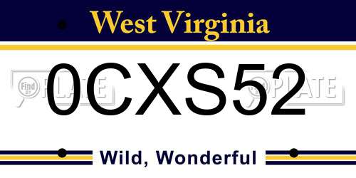 0CXS52 West Virginia License Plate