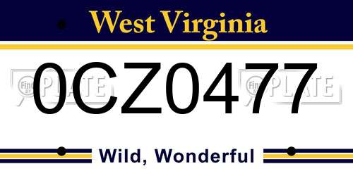 0CZ0477 West Virginia License Plate