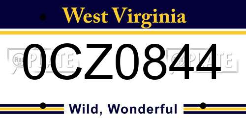 0CZ0844 West Virginia License Plate