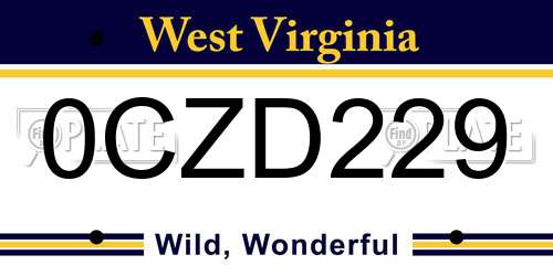 0CZD229 West Virginia License Plate