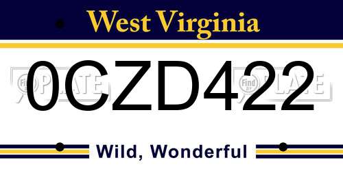 0CZD422 West Virginia License Plate