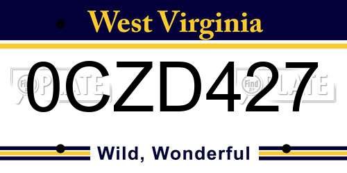 0CZD427 West Virginia License Plate