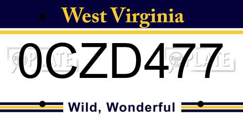 0CZD477 West Virginia License Plate