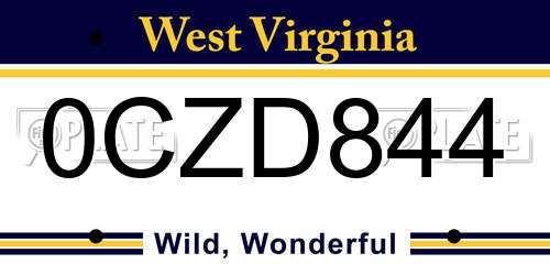 0CZD844 West Virginia License Plate