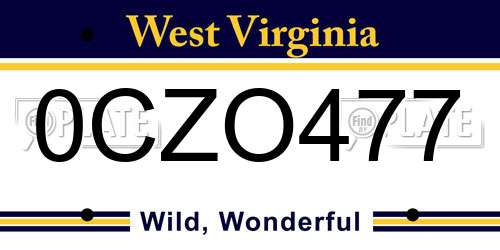 0CZO477 West Virginia License Plate