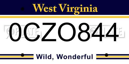 0CZO844 West Virginia License Plate