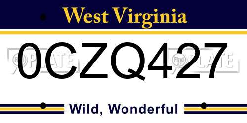 0CZQ427 West Virginia License Plate