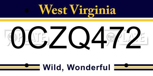 0CZQ472 West Virginia License Plate