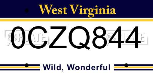 0CZQ844 West Virginia License Plate