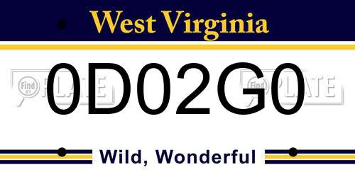 0D02G0 West Virginia License Plate