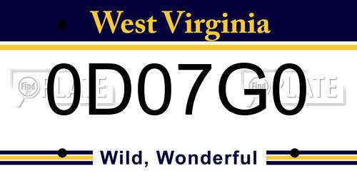 0D07G0 West Virginia License Plate