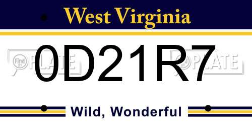 0D21R7 West Virginia License Plate