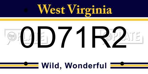 0D71R2 West Virginia License Plate