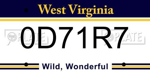0D71R7 West Virginia License Plate