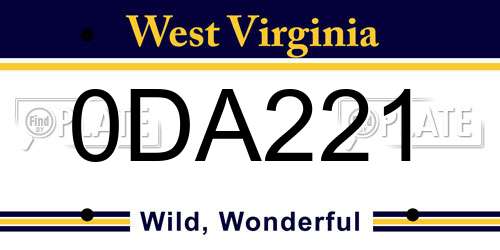 0DA221 West Virginia License Plate