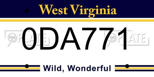 0DA771 West Virginia License Plate