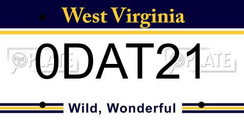 0DAT21 West Virginia License Plate