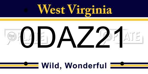 0DAZ21 West Virginia License Plate