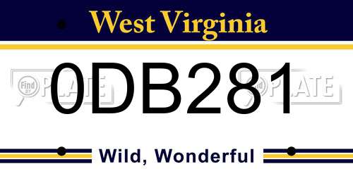 0DB281 West Virginia License Plate