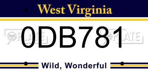 0DB781 West Virginia License Plate